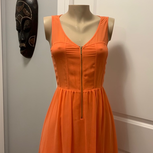 Bebe Orange Coleman High Low Zipper Front Dress. - Picture 6 of 11